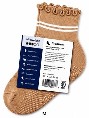 Bombas Studio Grip Quarter Socks Tan M Pilates